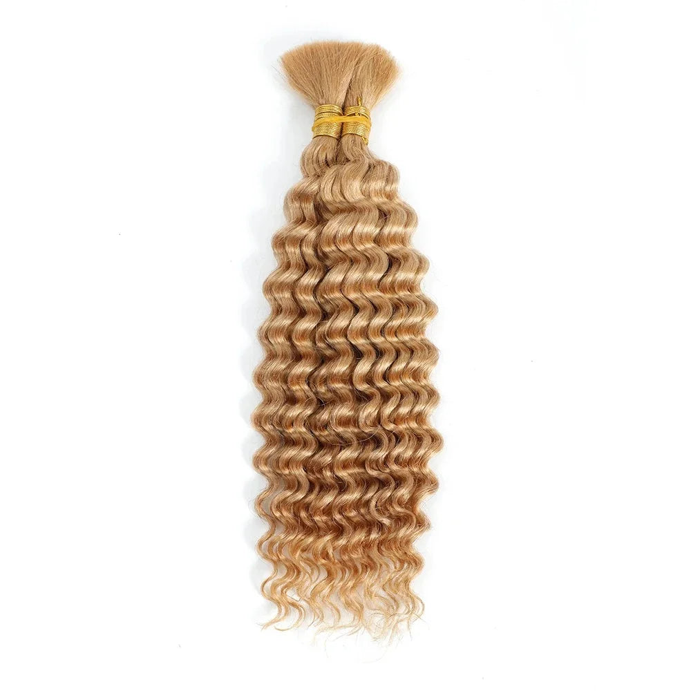 Deep Wave Bulk Human Hair Braiding P4/27 Highligt Blonde Curly Brazilian