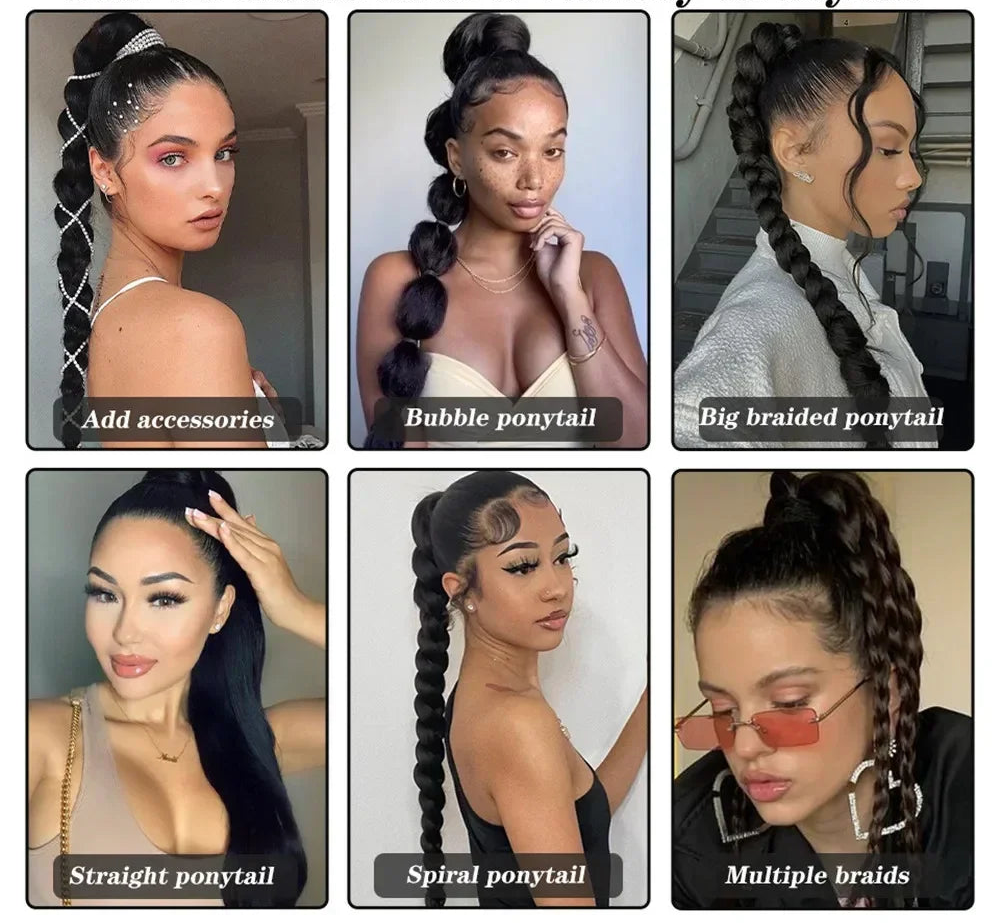 80cm Long Synthetic Braided Ponytail With Rubberband