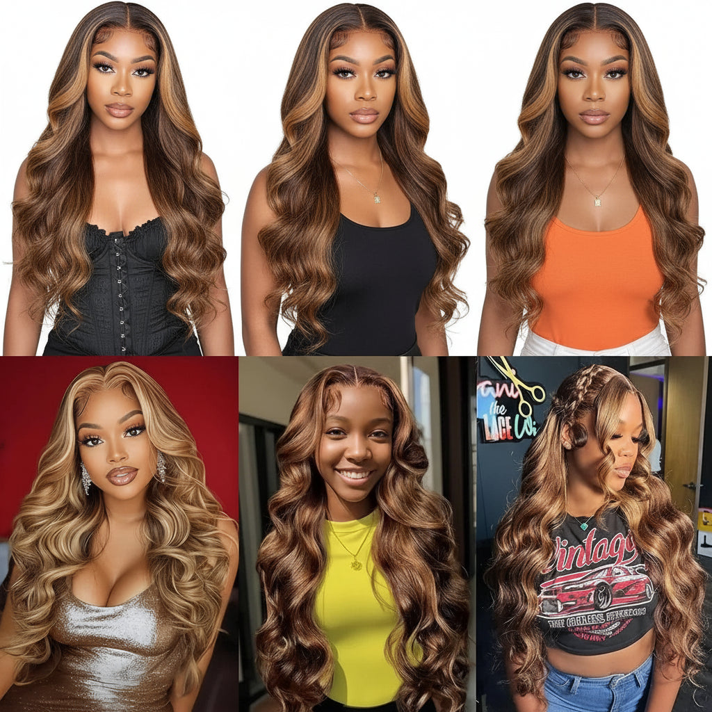 P4/27 Highlight Human Hair Wigs Body Wave 220 Density Ombre