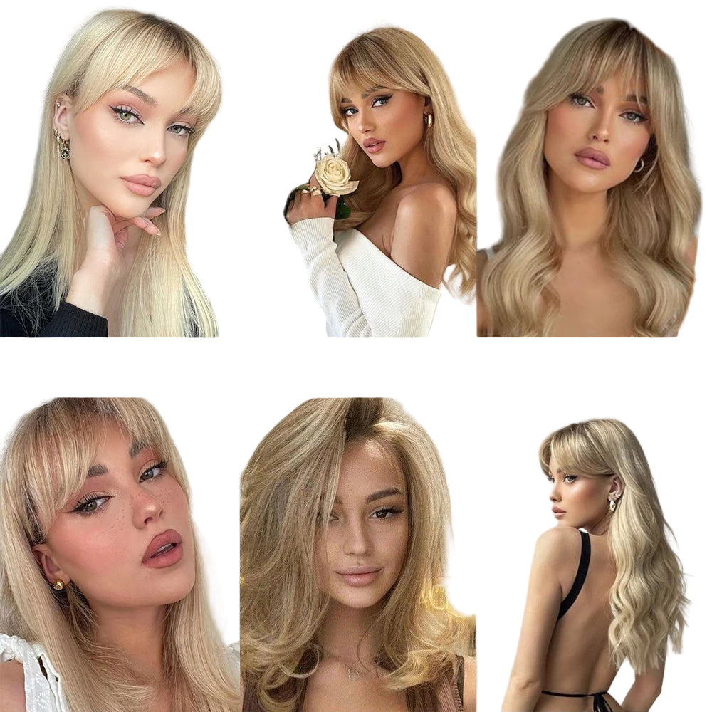 Blonde Human Hair Toppers with Bangs and Dark Root