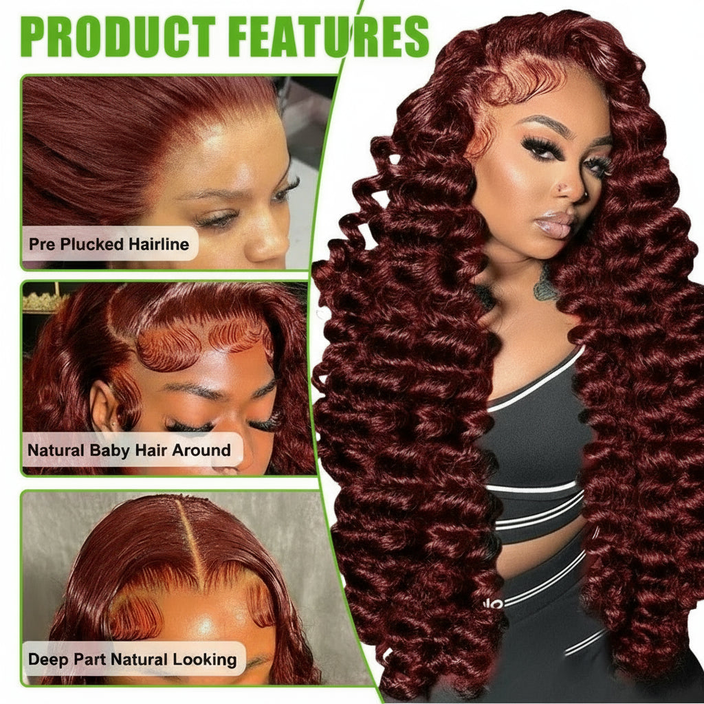 Reddish Brown Loose Deep 13x6 HD Lace Front Human Wig Pre plucked