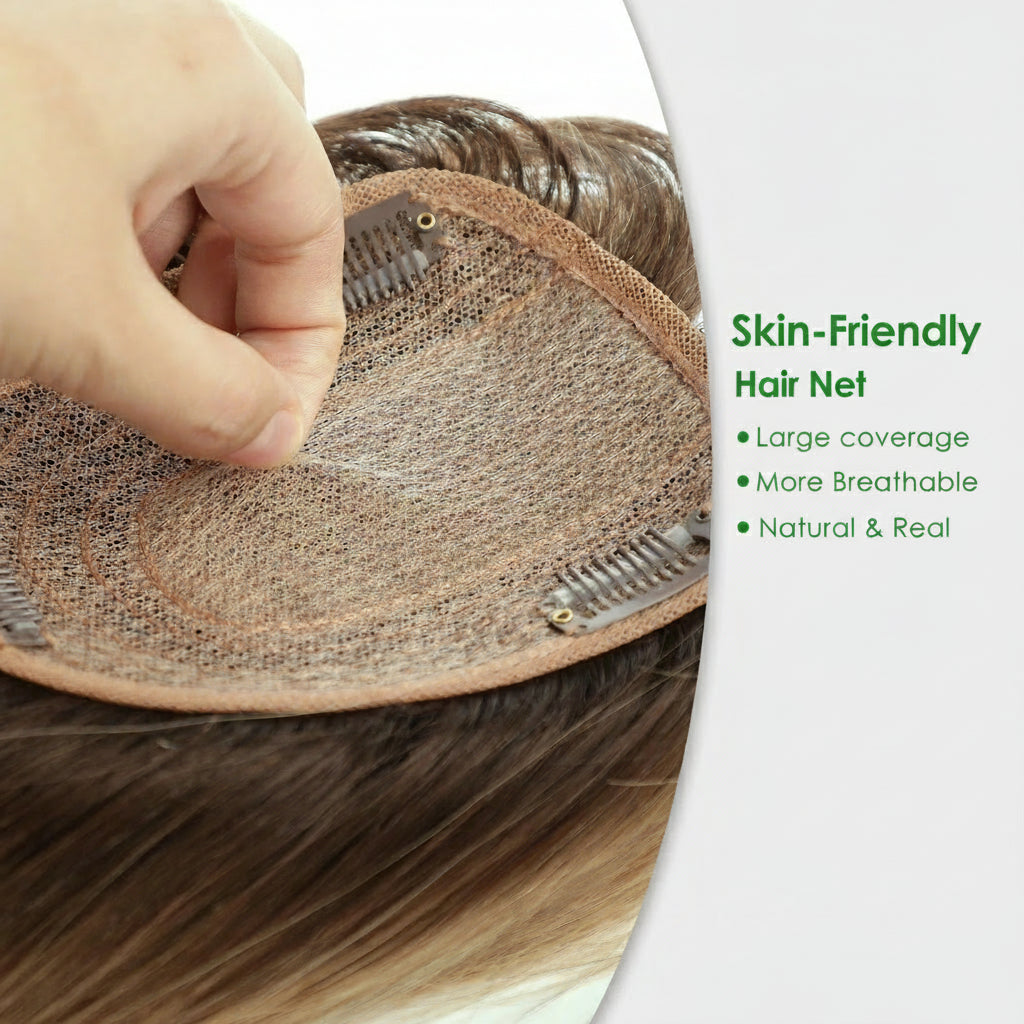 Blonde Human Hair Toppers with Bangs and Dark Root