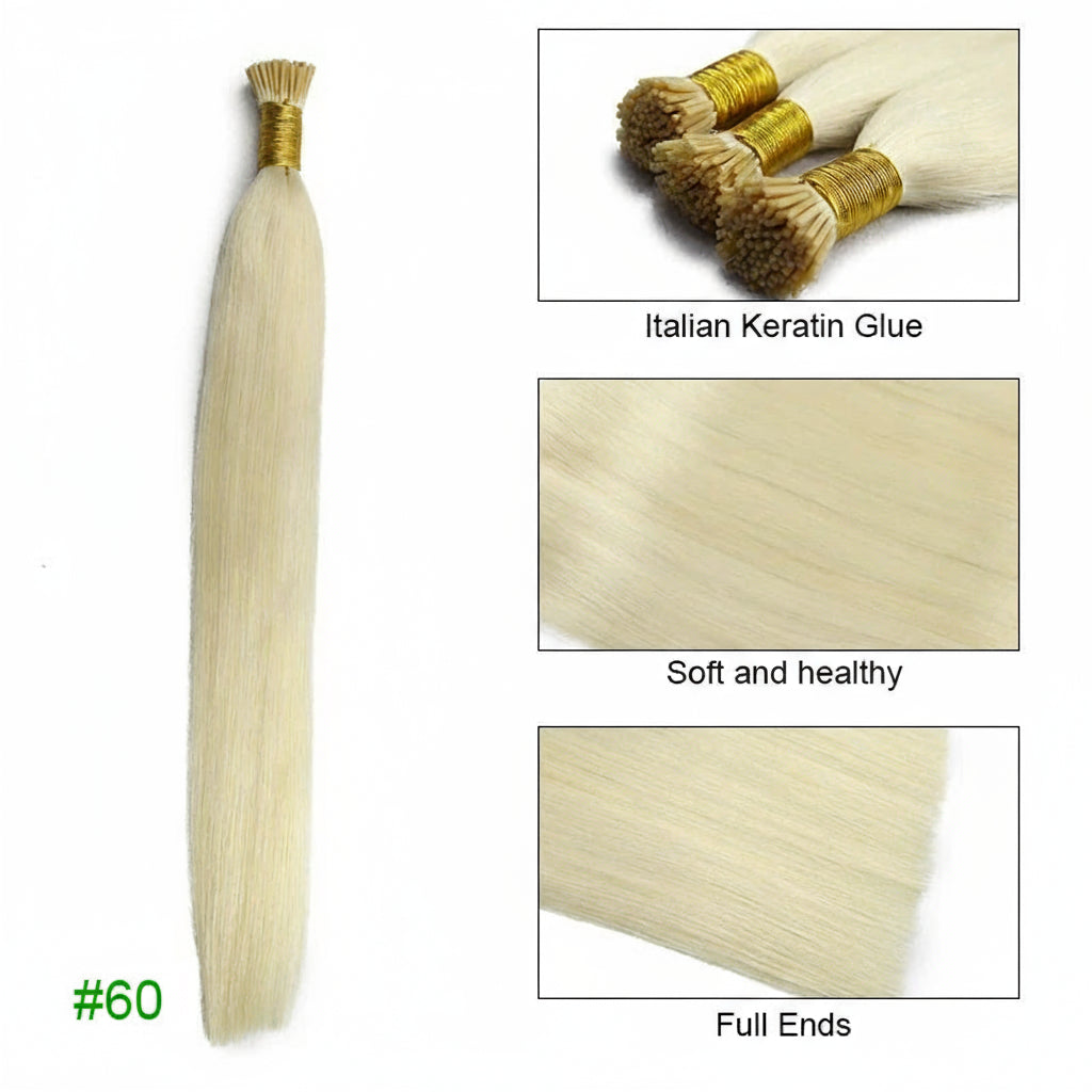 Straight I Tip Hair Extensions Human Hair Blonde Highlight Keratin