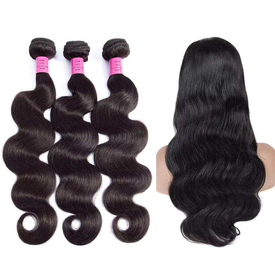26 Inch Body Wave Bundles With Closure Brazilian Hair Weave 3/4 Bundles With Closure Bundles With 2X6 Closure