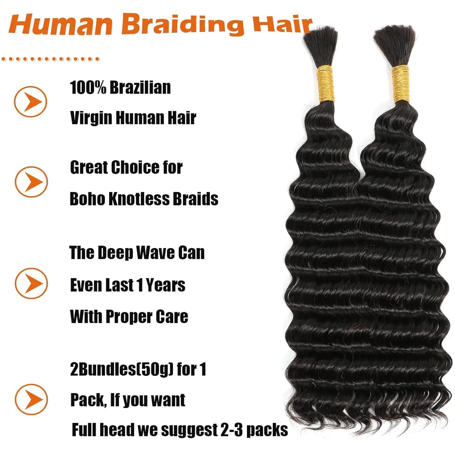 Natural Human Braiding Hair 26 28 Inch Deep Water Wave Bulk Human Hair for Boho Braids No Weft 16A Virgin Curly Hair Extensions