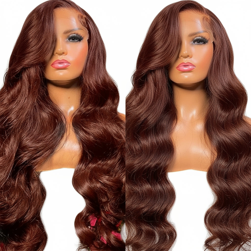 13x4 Reddish Brown Body Wave Lace Front Human Hair Wigs Preplucked Colored 13x6 Lace
