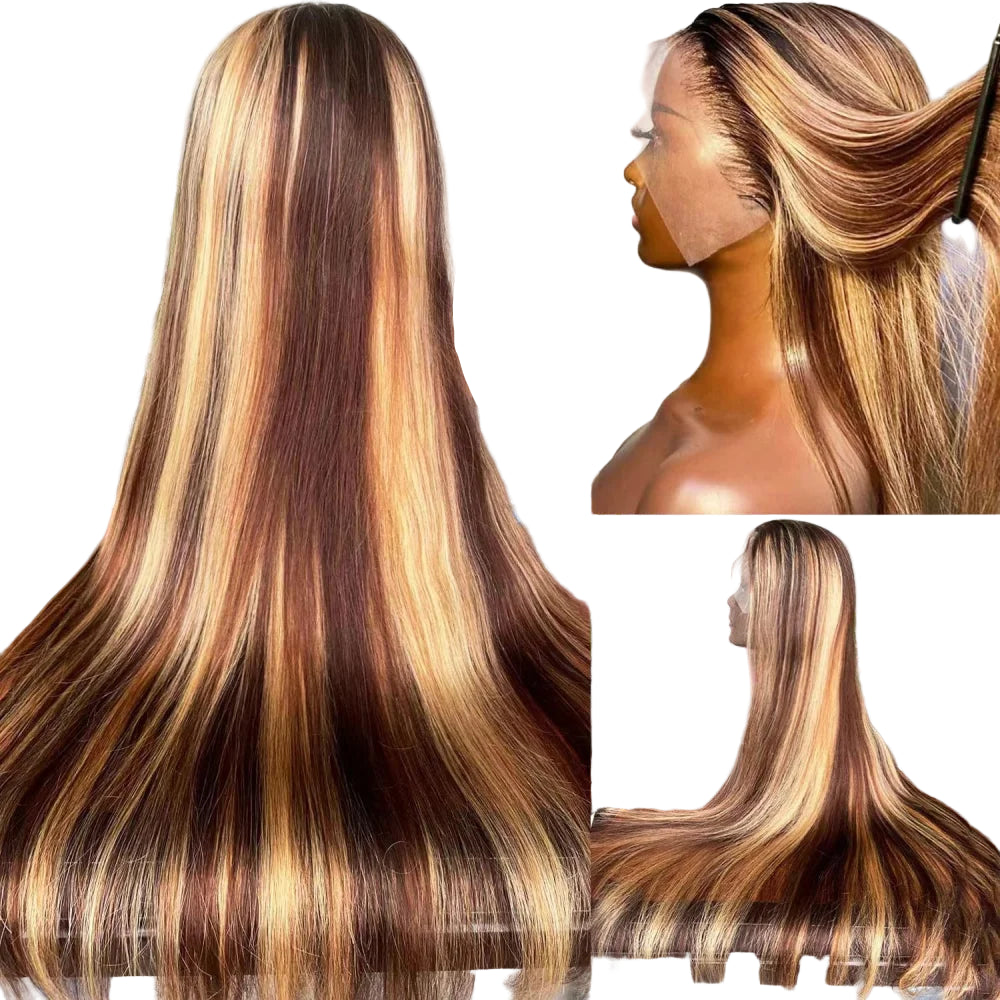 34Inch Bone Straight Highlight Lace Front Ombre Human Hair