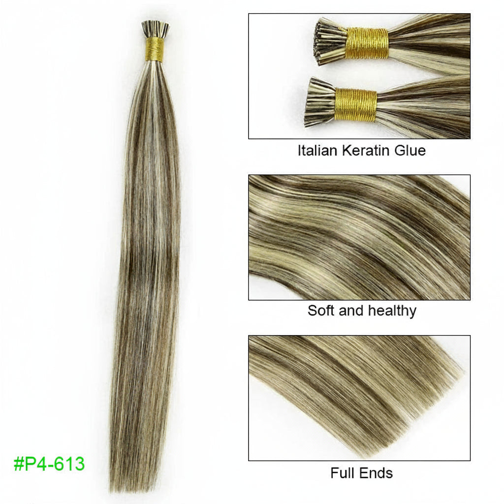 Straight I Tip Hair Extensions Human Hair Blonde Highlight Keratin