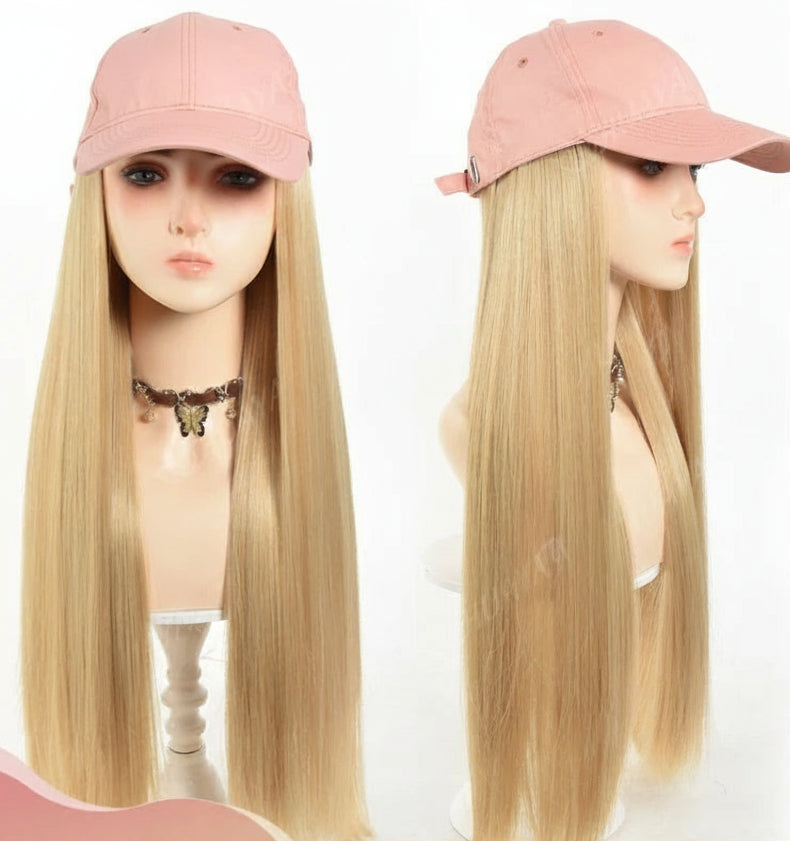 Hat wigs Cap with Hair Blonde Straight Hair Extensions Synthetic