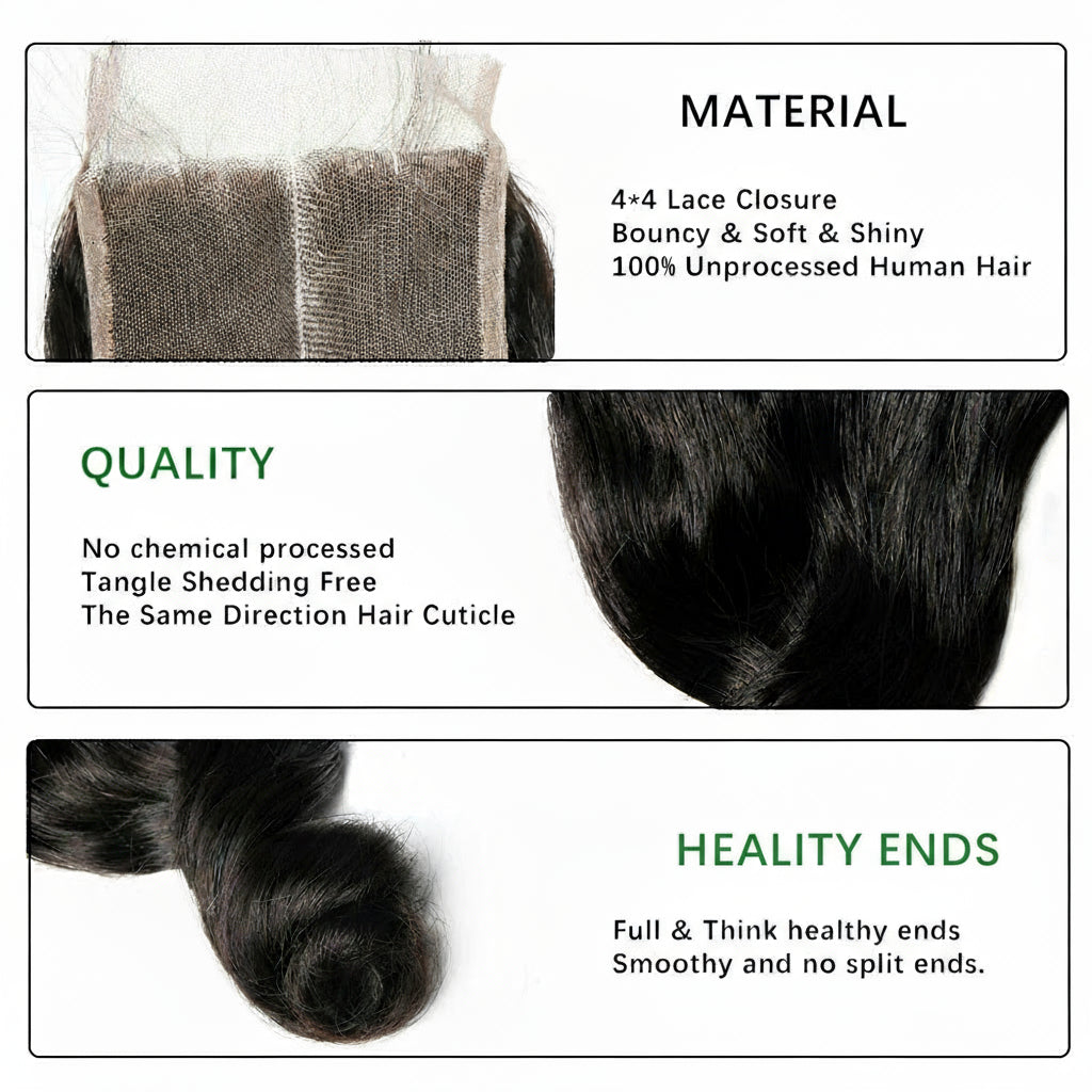 Brazilian Loose Wave Closure Human Hair 4x4 Lace Closure Swiss Lace 6-20 Inch 100% Remy Hair Closure Three Part