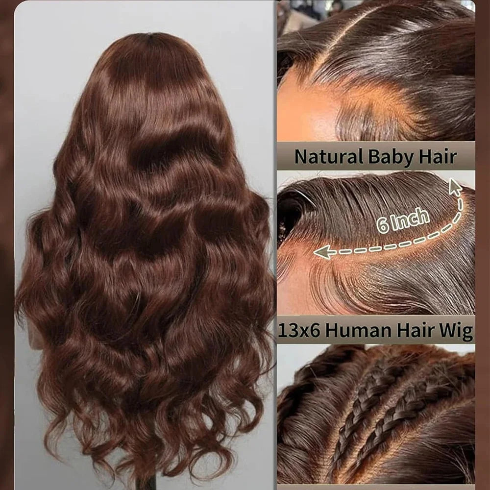 Chocolate Brown Body Wave Transparent Lace Wig