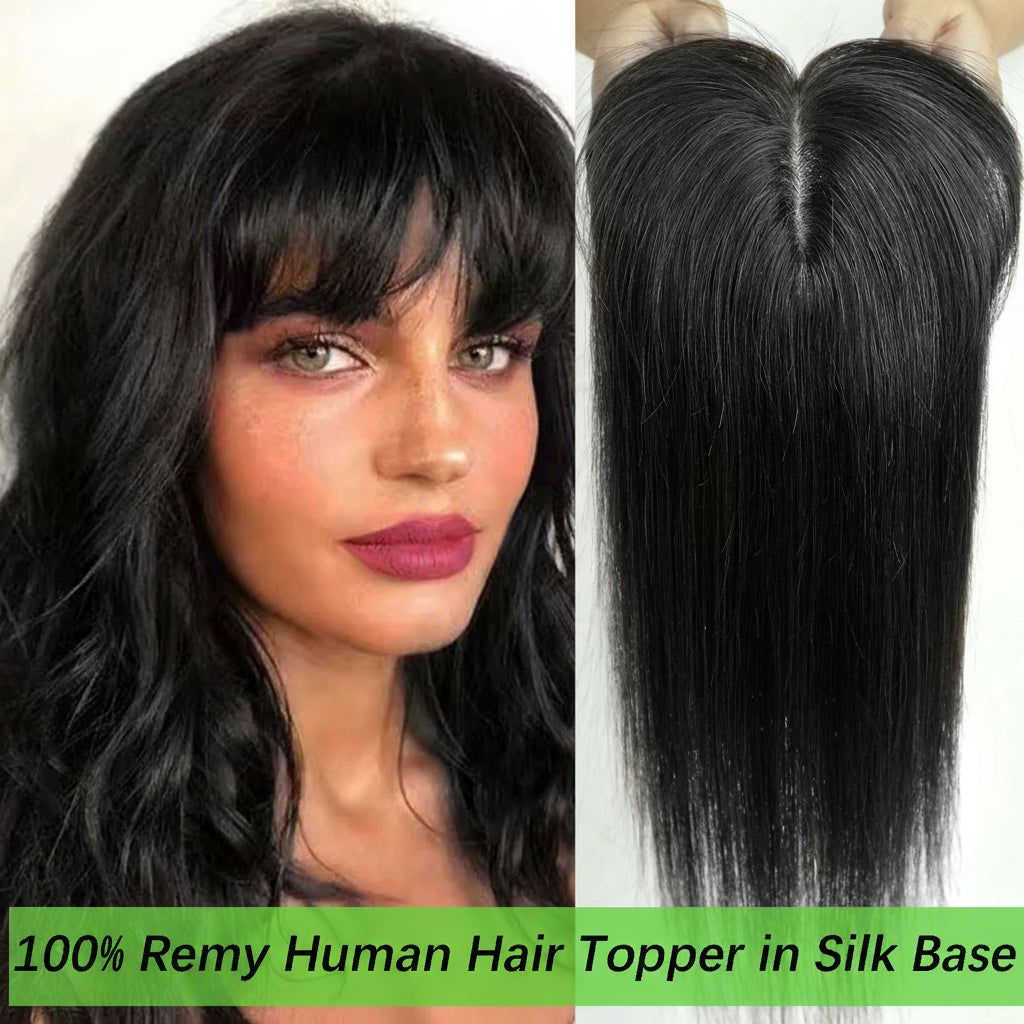 Blonde Human Hair Toppers with Bangs and Dark Root