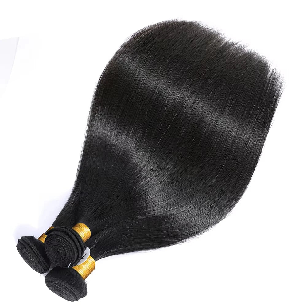 12A Brazilian Bone Straight Extensions Human Hair Bundles 100% Unprocessed Remy Double Weft Natural Black Thick Bundle