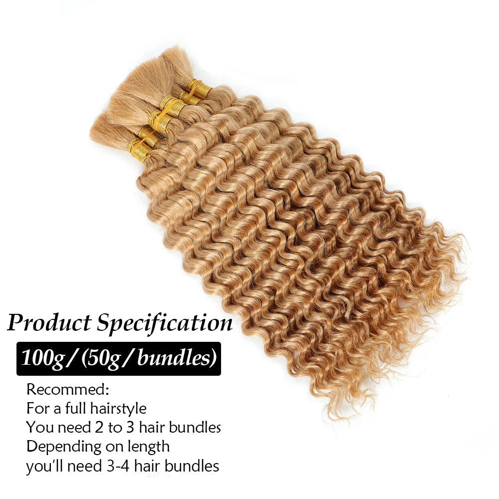 Human Braiding Hair 2Bundle 100g 18Inch Deep Wave Bulk Human Hair Brown Wet and Wavy Human Hair Bundles for Braiding No Weft