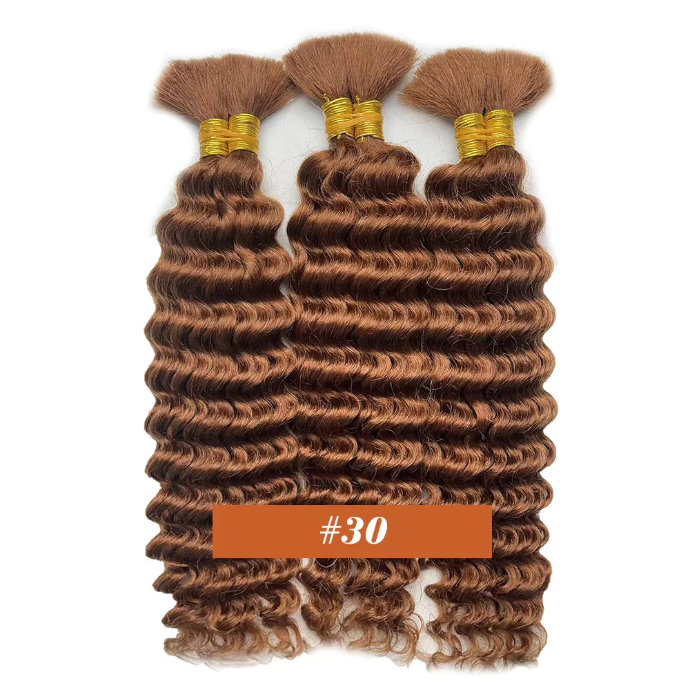 Human Braiding Hair 2Bundle 100g 18Inch Deep Wave Bulk Human Hair Brown Wet and Wavy Human Hair Bundles for Braiding No Weft