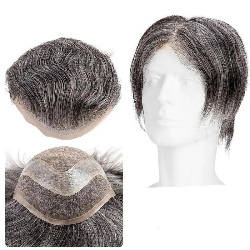 Men Grey Hair Natural Hairline Lace Front Unit