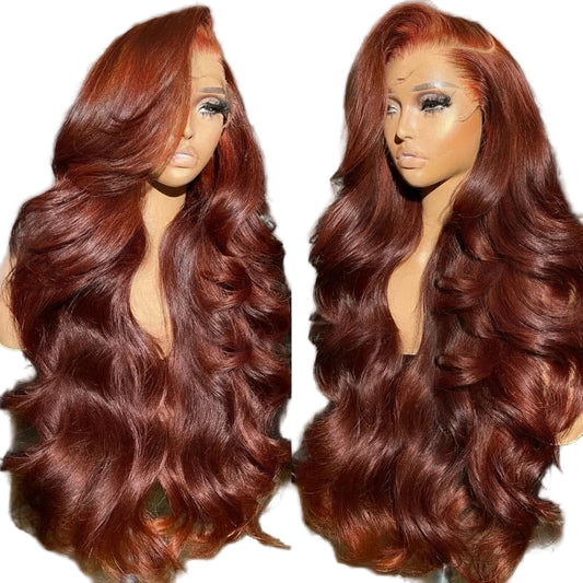 13x4 Reddish Brown Body Wave Lace Front Human Hair Wigs Preplucked Colored 13x6 Lace