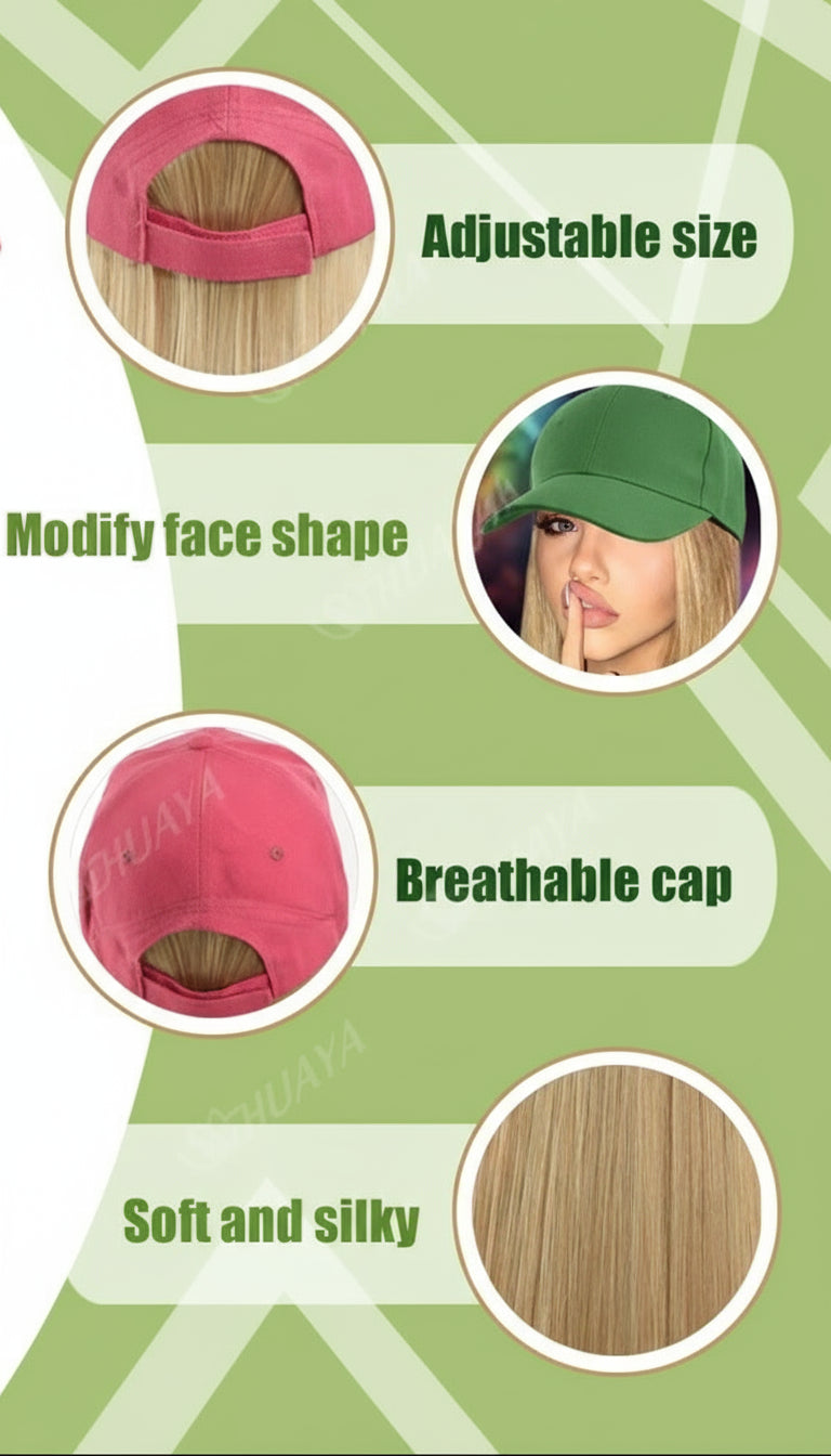 Hat wigs Cap with Hair Blonde Straight Hair Extensions Synthetic