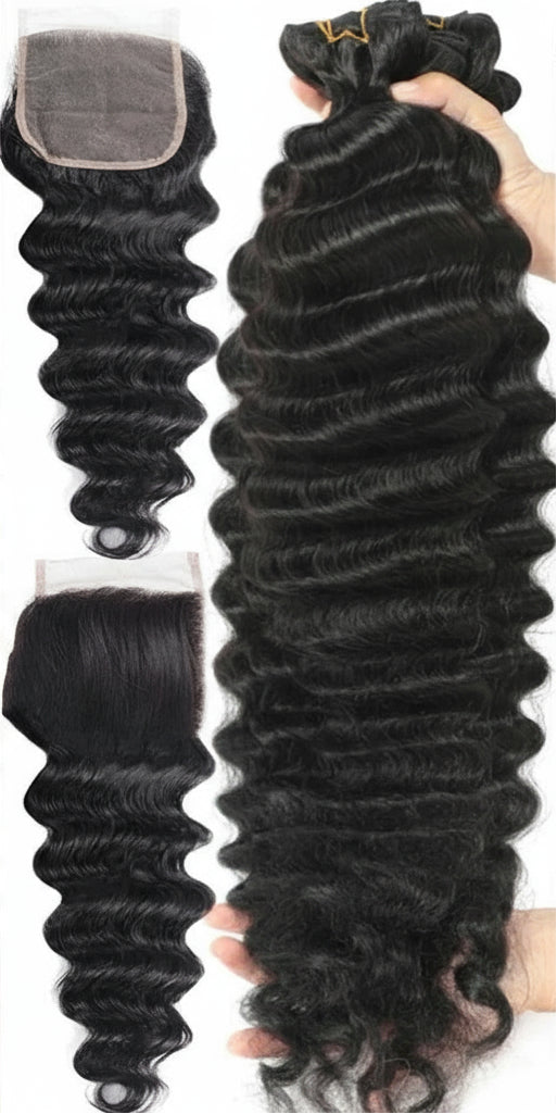 15A Loose Deep Wave Bundles With Frontal Closure Peruvian Hair  100% Raw Virgin Human Hair Bundles With Frontal Hair Extensions