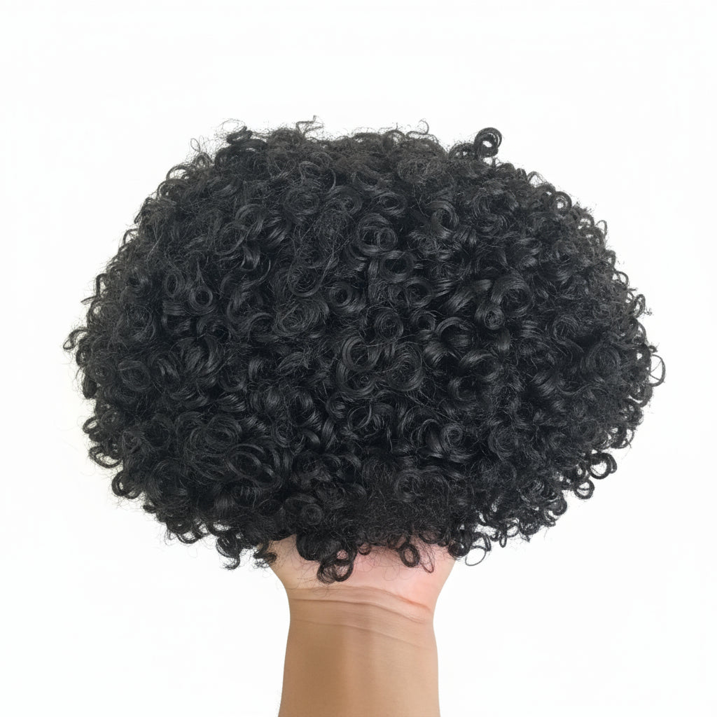 15mm Curly Mens Wig Durable Skin Toupee African American Human Hair Microskin