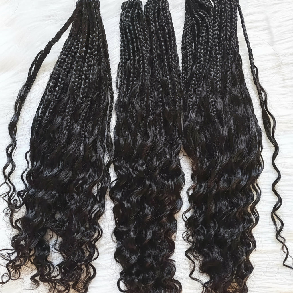 Crochet Curly Human Hair Boho Box Braids