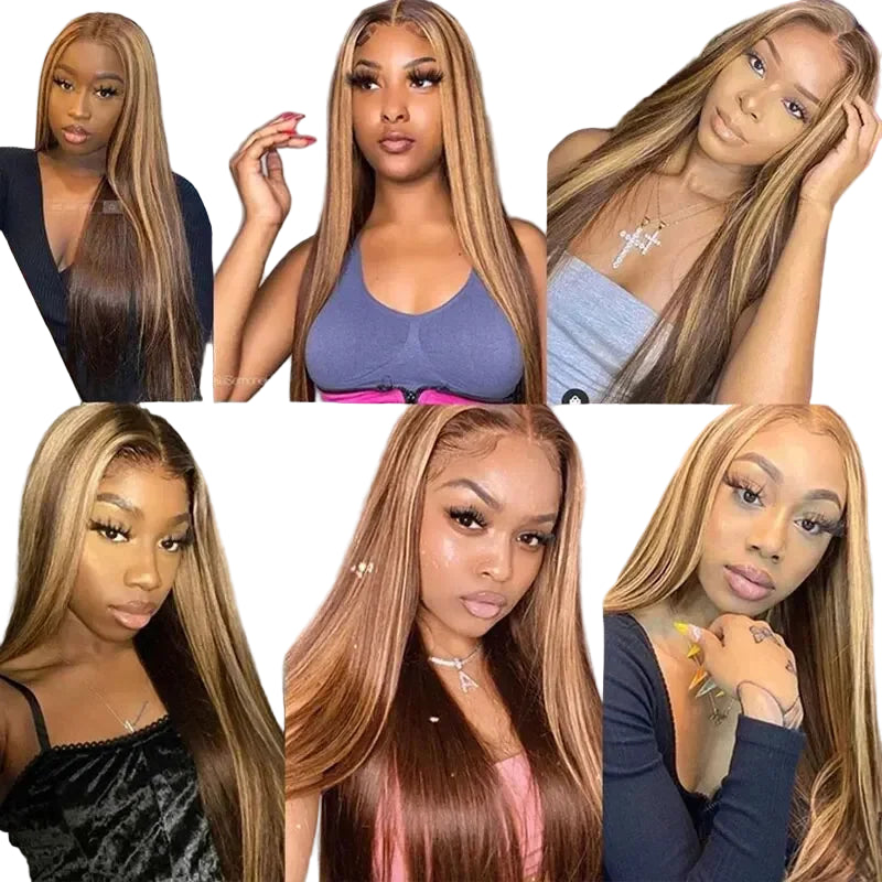 34Inch Bone Straight Highlight Lace Front Ombre Human Hair