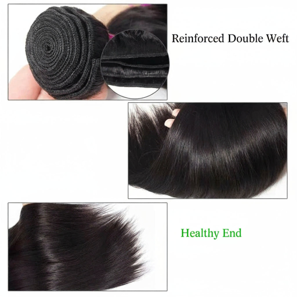 12A Brazilian Bone Straight Extensions Human Hair Bundles 100% Unprocessed Remy Double Weft Natural Black Thick Bundle