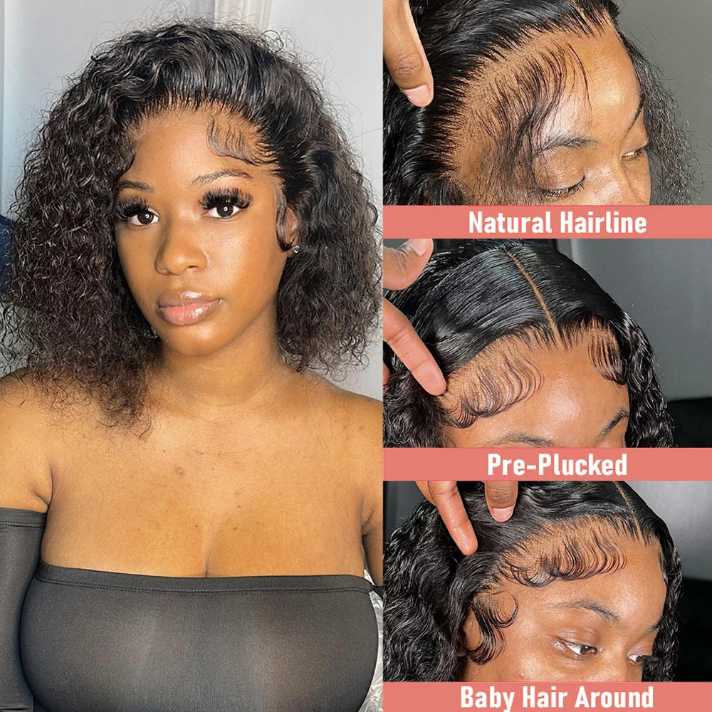 250% Density 13x6 13x4 HD Lace Frontal Wigs Deep Wave Lace Front Human Hair Wig Short Bob 7x5 Glueless Wigs Curly Human Hair Wig
