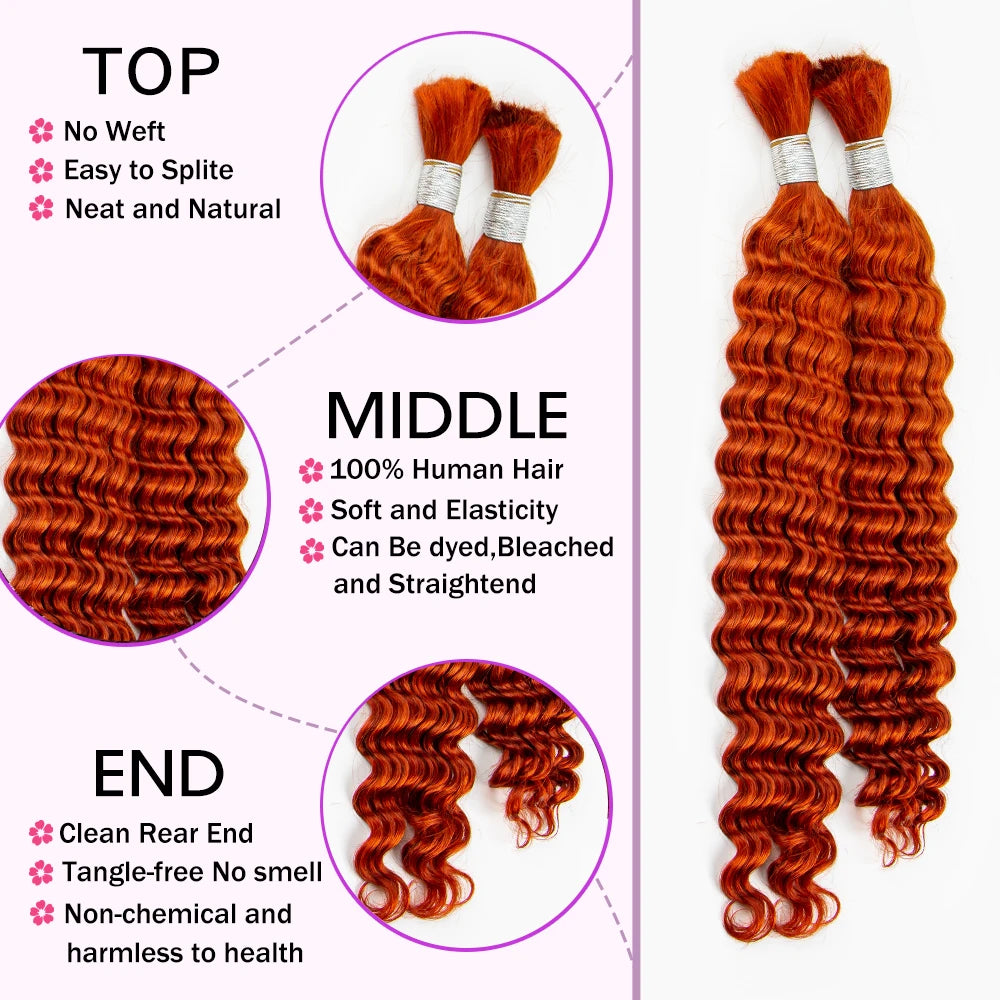22 24Inch Deep Wave Bulk Human Hair for Boho Braids No Weft Colored 100% 12A Human Hair Bulk Curly Extensions for Braiding