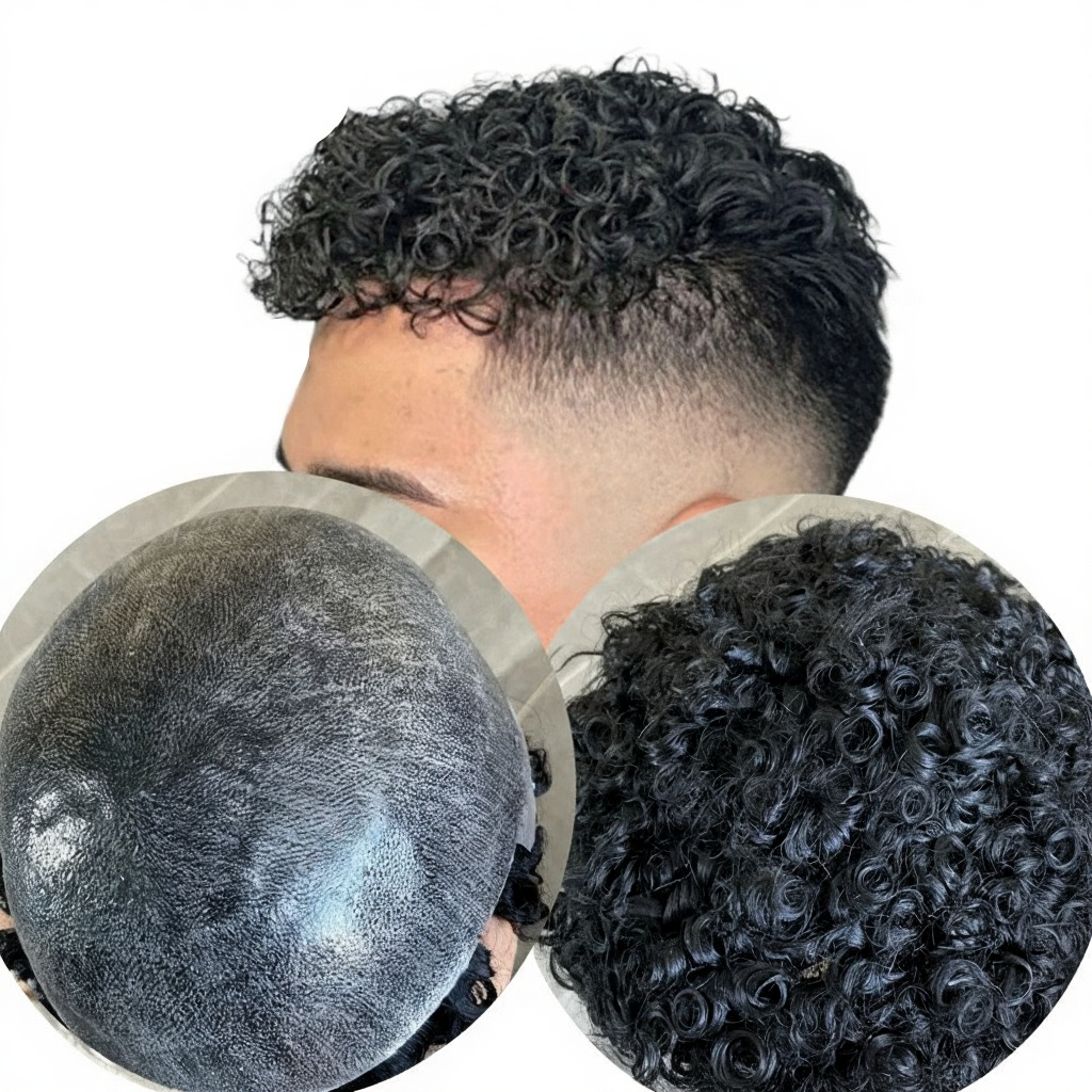 15mm Curly Mens Wig Durable Skin Toupee African American Human Hair Microskin