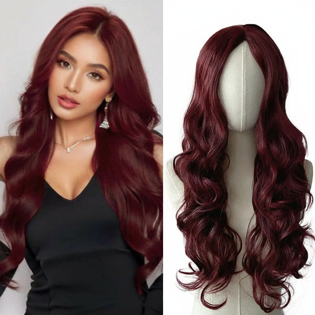 European  American Synthetic Wig Wine Red