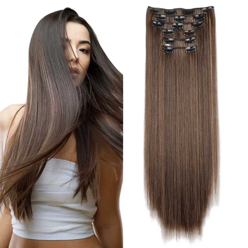 6Pieces/Set Silky Synthetic 24Inch Straight Hair Extension