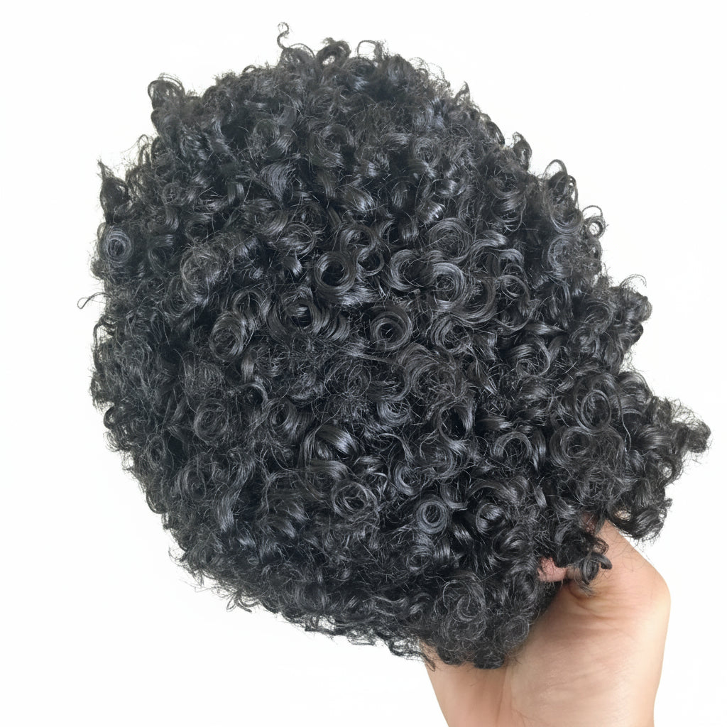 15mm Curly Mens Wig Durable Skin Toupee African American Human Hair Microskin