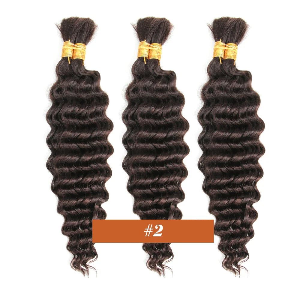 Human Braiding Hair 2Bundle 100g 18Inch Deep Wave Bulk Human Hair Brown Wet and Wavy Human Hair Bundles for Braiding No Weft