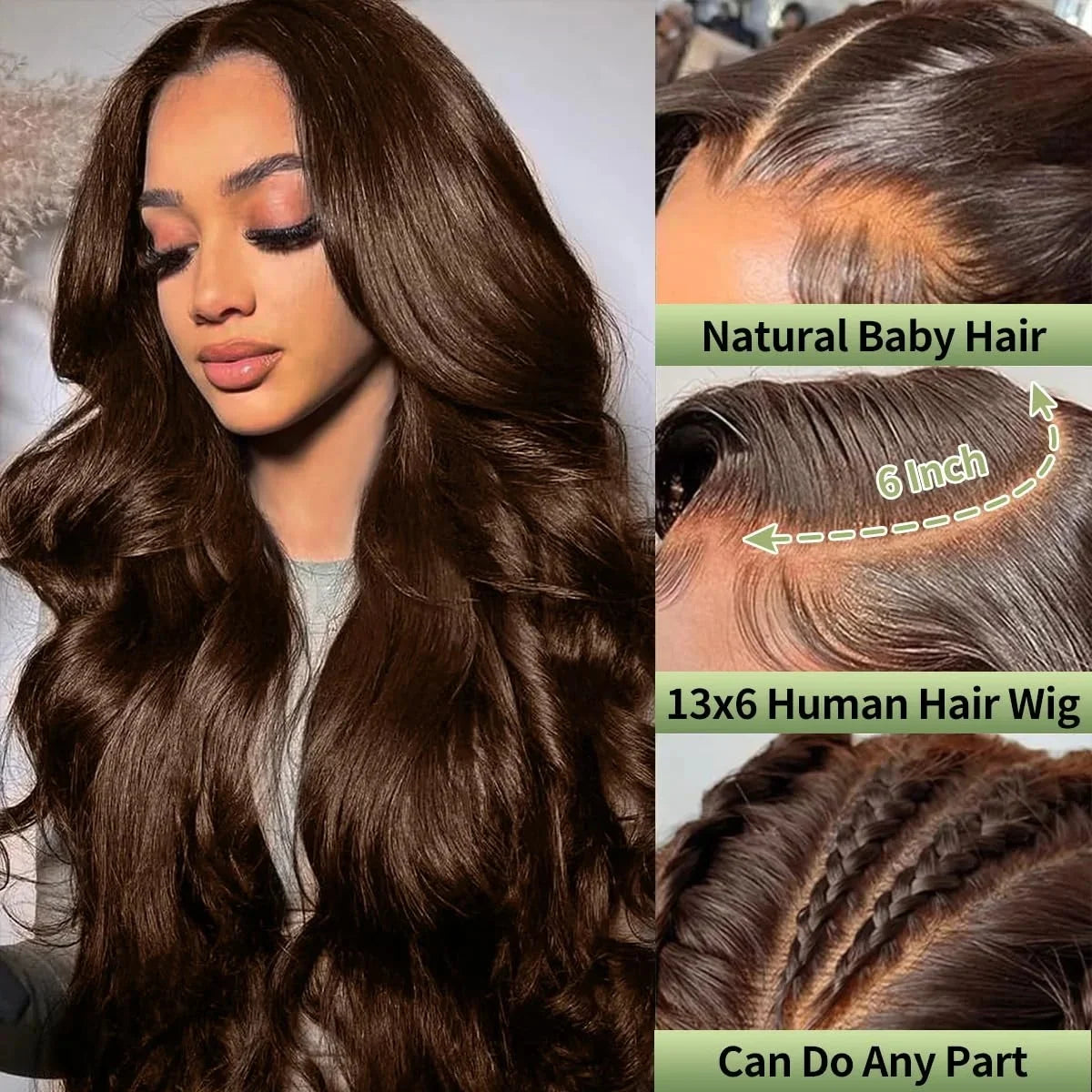 Chocolate Brown Body Wave Transparent Lace Wig