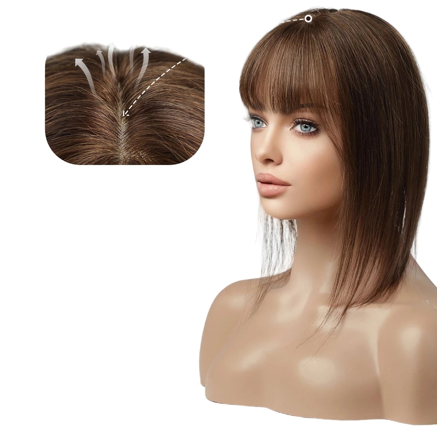 Blonde Human Hair Toppers with Bangs and Dark Root