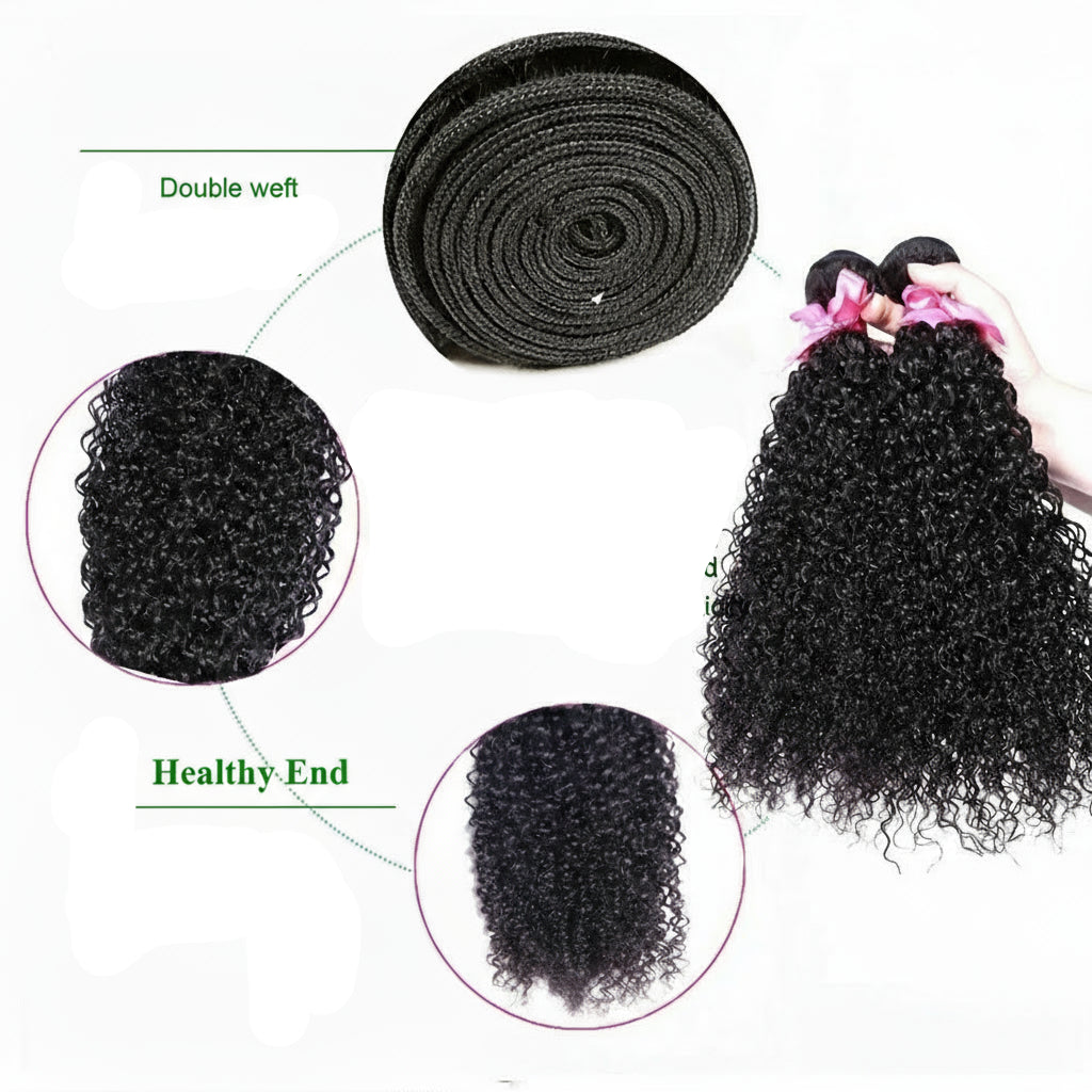 Afro Deep Kinky Curly Human Hair 3/4 Bundle with HD Transparent Lace Frontal Closure And Bundle 100% Virgin Hair Weave Extension
