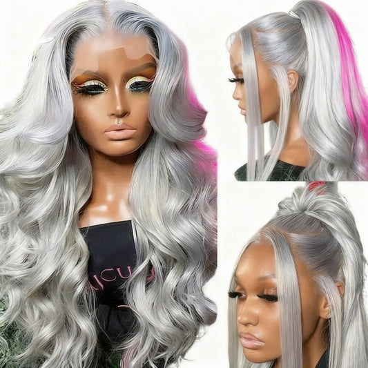 30 Inch Grey Human Hair Wigs Raw Vietnamese Silver Body Wave