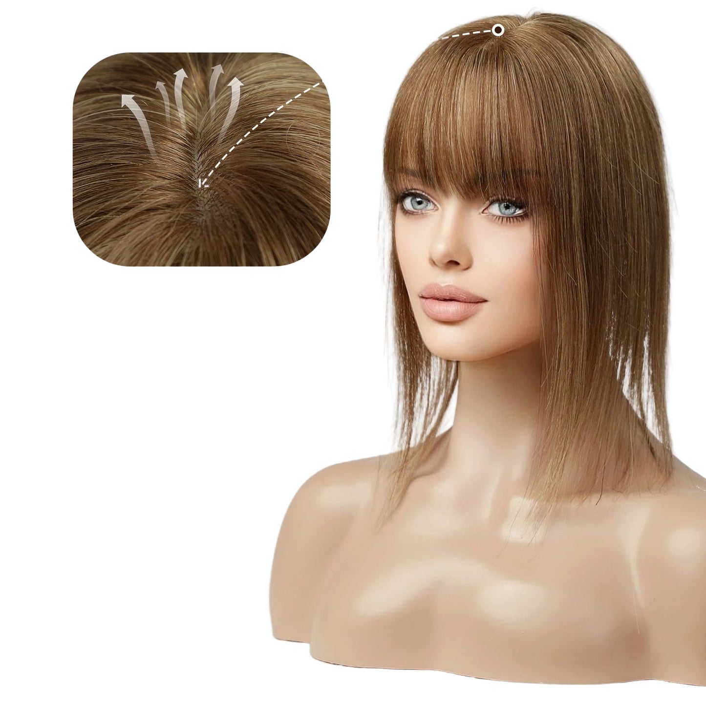 Blonde Human Hair Toppers with Bangs and Dark Root