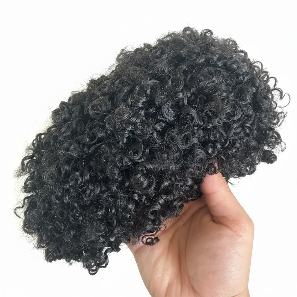 15mm Curly Mens Wig Durable Skin Toupee African American Human Hair Microskin