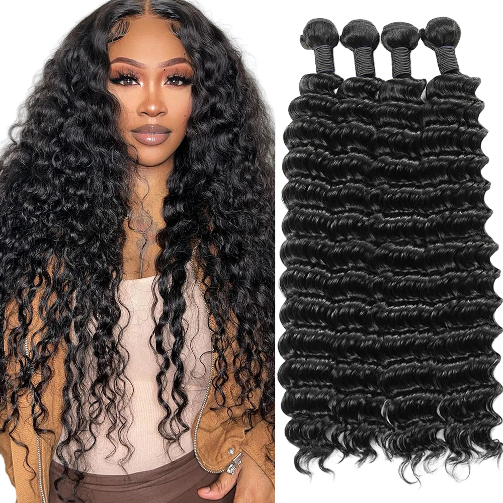 Deep Wave Bundles 3 PCS Natural Color 100% Remy Human Hair Bundles 10-40 Inch Bundles