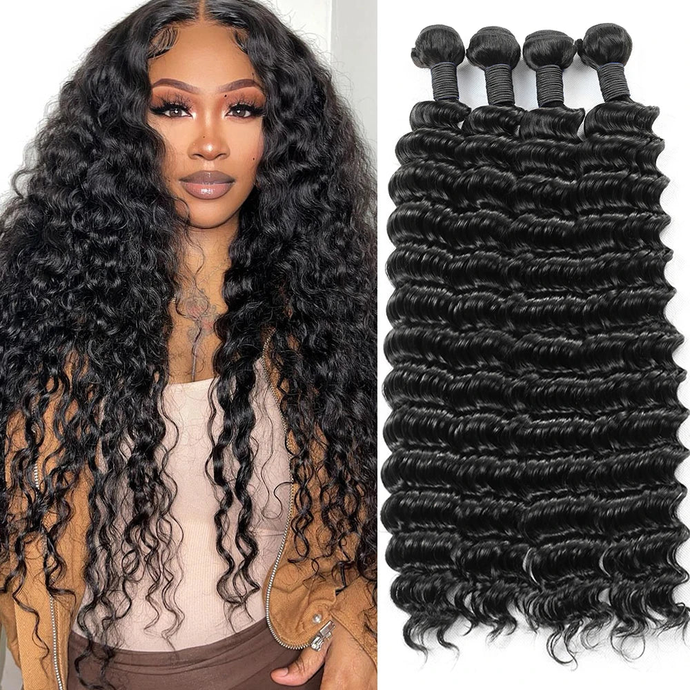 Deep Wave Bundles 3 PCS Natural Color 100% Remy Human Hair