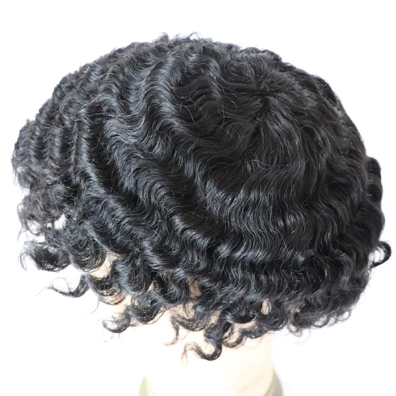 4mm Wave Afro Human Hair Wigs for Men Thin Skin