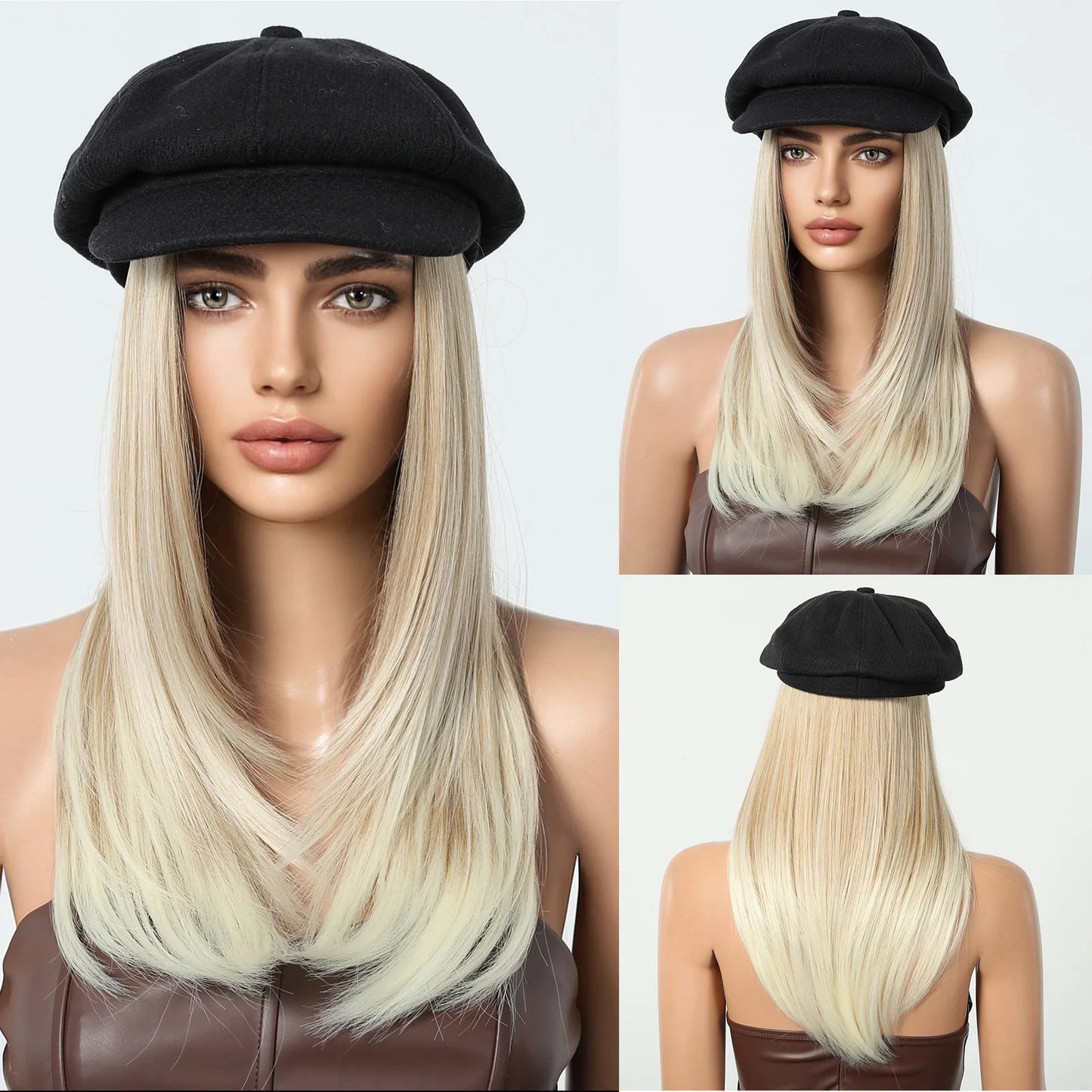 Hat Wig Blonde  Synthetic Hair Extension