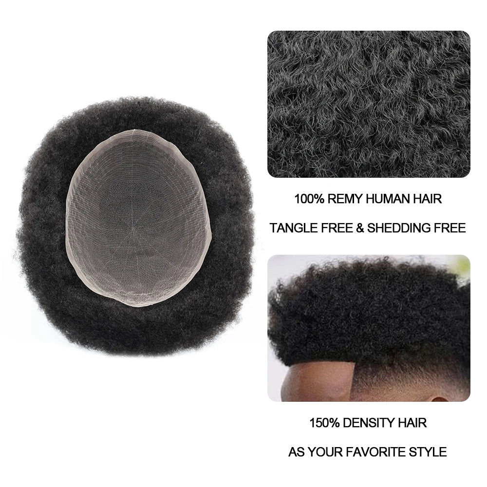 Hair Units For Black Men Hair Replacement System Swiss Lace Afro Toupee