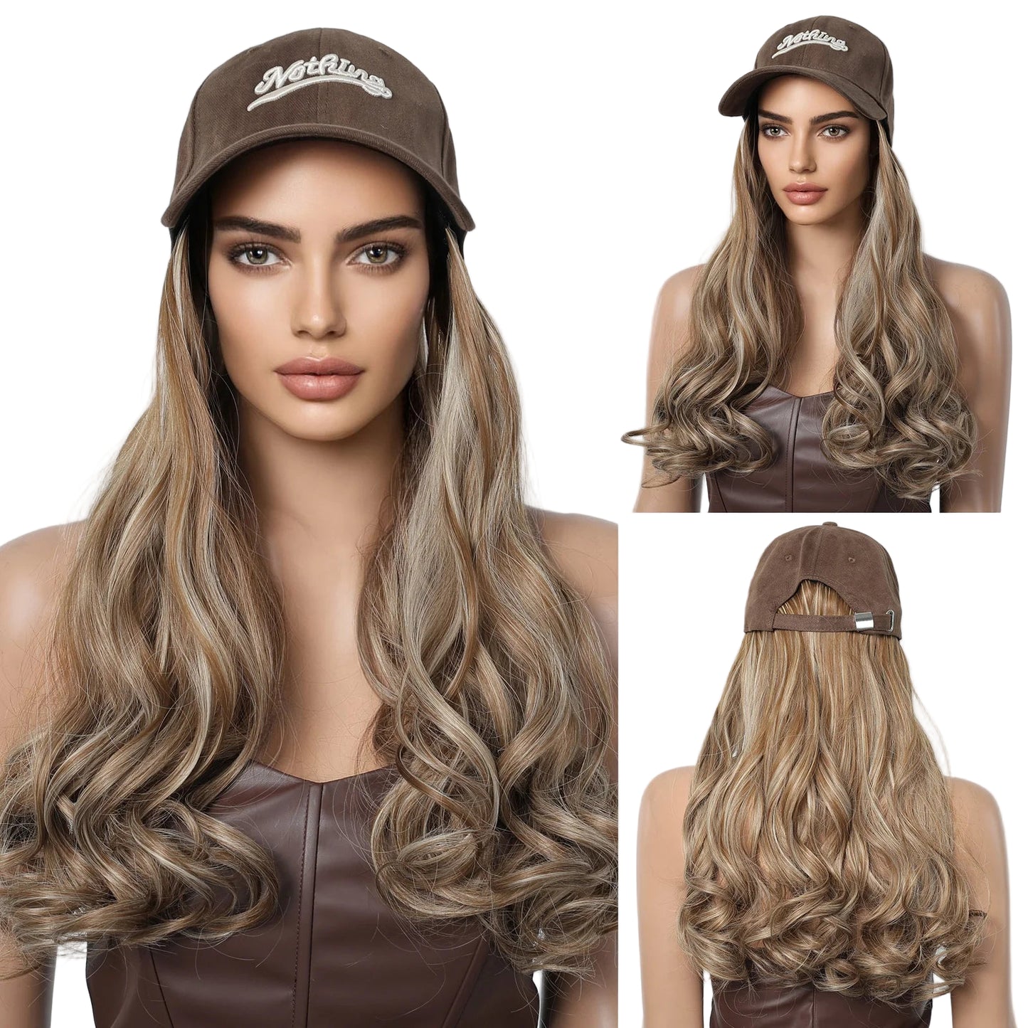 Hat Wig Blonde  Synthetic Hair Extension