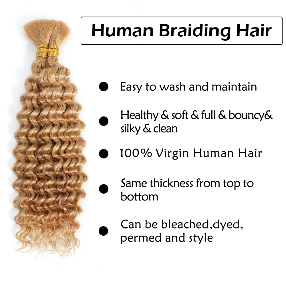 Human Braiding Hair 2Bundle 100g 18Inch Deep Wave Bulk Human Hair Brown Wet and Wavy Human Hair Bundles for Braiding No Weft