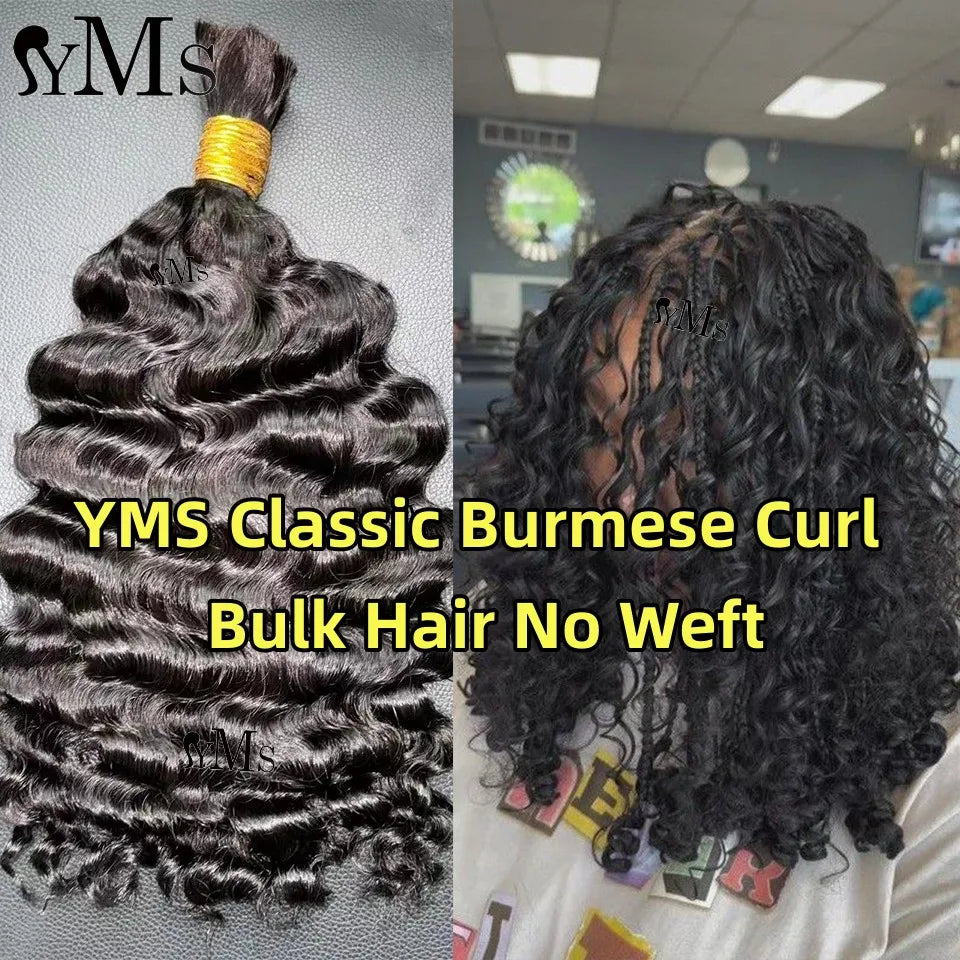 Burmese Curly Bulk Human Hair For Braiding Wholesale YMS Boho Braids Human Hair Extensions No Weft Double Drawn Curly Hair Bulk
