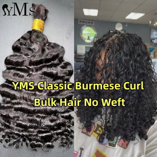 Burmese Curly Bulk Human Hair For Braiding Wholesale YMS Boho Braids Human Hair Extensions No Weft Double Drawn Curly Hair Bulk