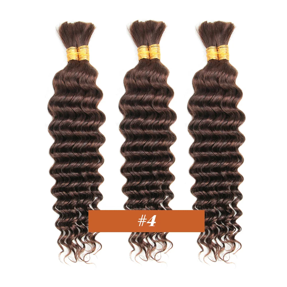 Human Braiding Hair 2Bundle 100g 18Inch Deep Wave Bulk Human Hair Brown Wet and Wavy Human Hair Bundles for Braiding No Weft